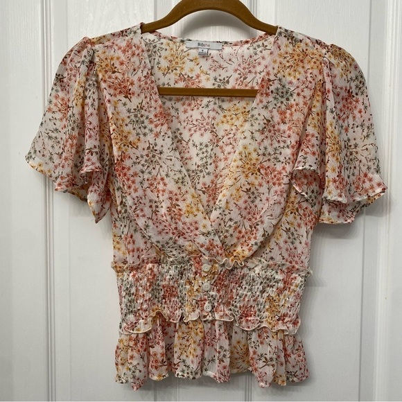 Blashe Flutter Sleeve Wrap Style Dressy Smocked Blouse Small - Picture 1 of 13